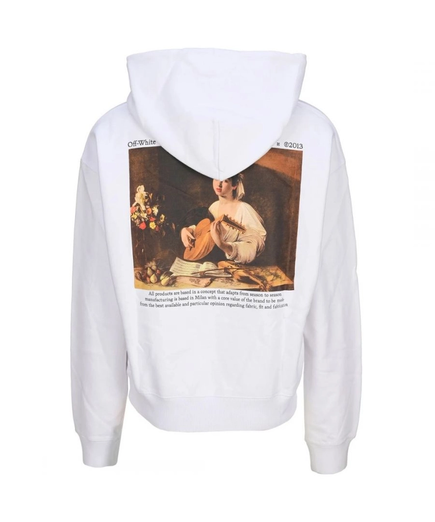 Off White Mens Caravaggio Lute Design Black Oversized Hoodie Cotton - Size X-Small